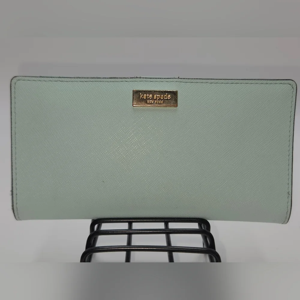 Kate Spade NY Tiffany Blue Saffiano with Gold Logo Crossgrain Bifold